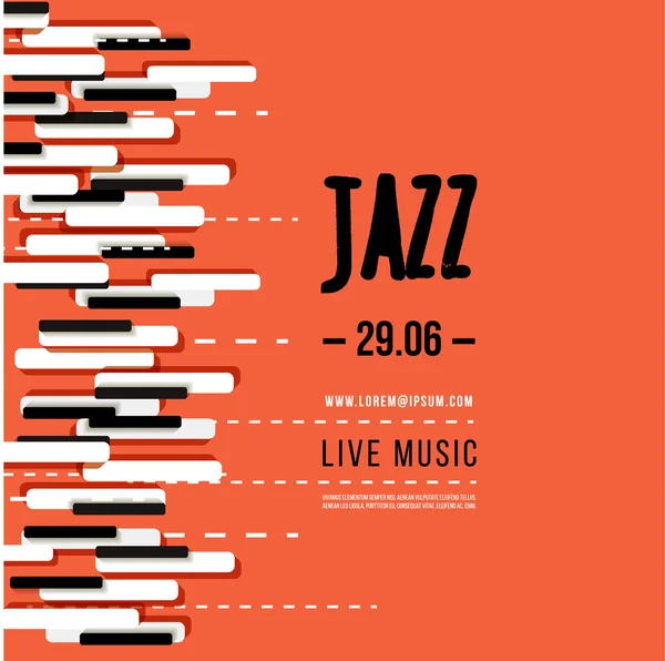 Plantilla de fondo de cartel festival, música de jazz. Teclado con teclas de música. Diseño de Flyer Vector — Archivo Imágenes Vectoriales