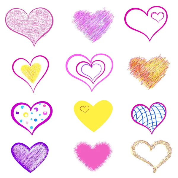 Corazones Doodles incompletos — Vector de stock