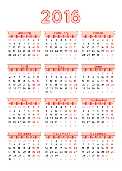 Calendar for 2016  on  Background — Stock Vector