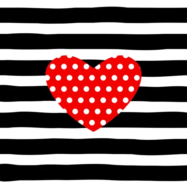 Coeur rouge sur motif rayé — Image vectorielle