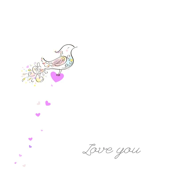 Je t'aime avec des oiseaux et des cœurs — Image vectorielle