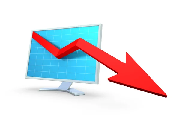 Monitor komputer dengan grafik bisnis. Terisolasi di atas putih . — Stok Foto