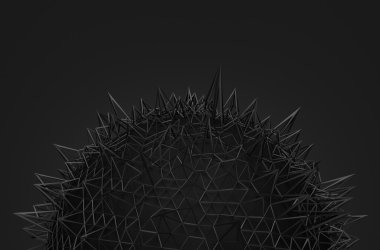 Kaotik yapısı ile siyah küre soyut 3d render.