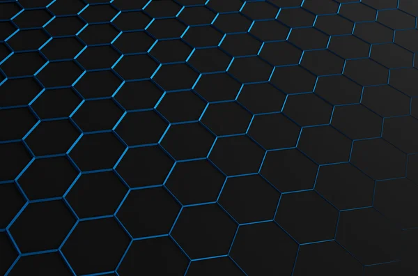 Representación 3d abstracta de la superficie futurista con hexágonos azules . — Foto de Stock