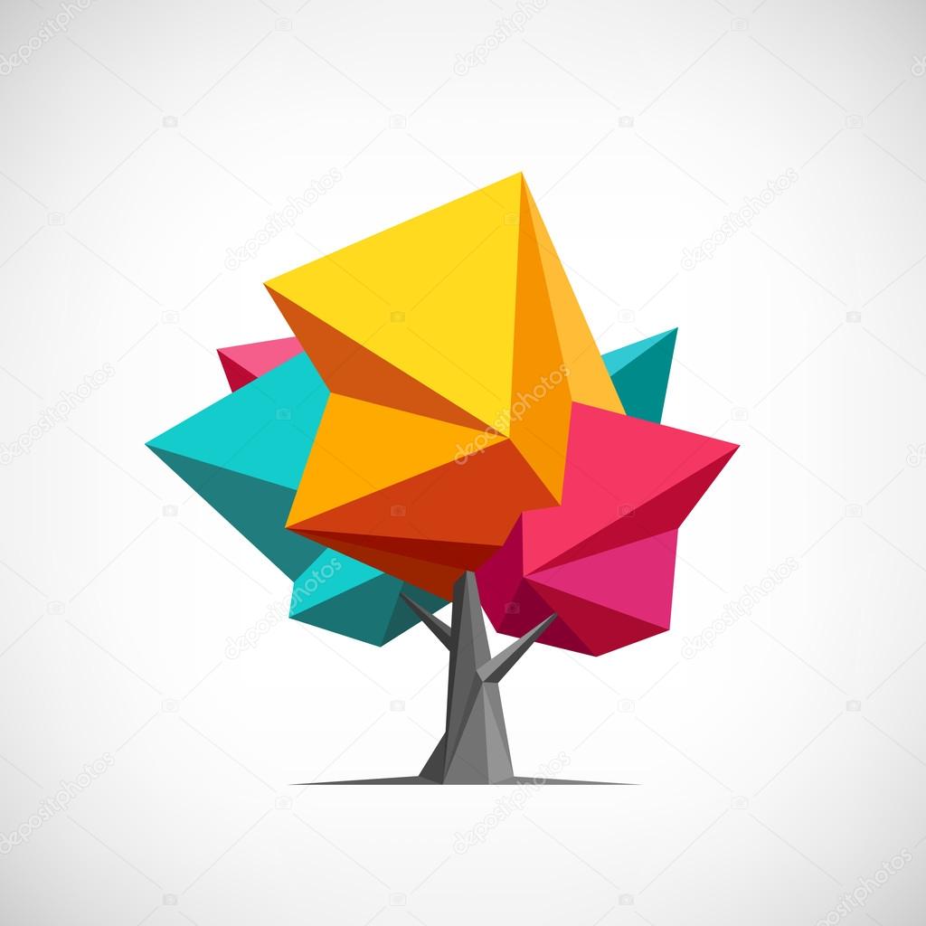 Conceptual polygonal tree. Abstract vector Illustration, low poly style. Stylized design element. Background design for poster, flyer, cover, brochure. Logo design