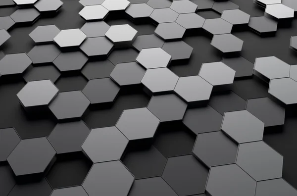 Abstrakt 3d-rendering av futuristiska ytan med hexagoner. — Stockfoto