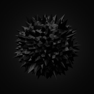 Kaotik yapısı ile siyah küre soyut 3d render.