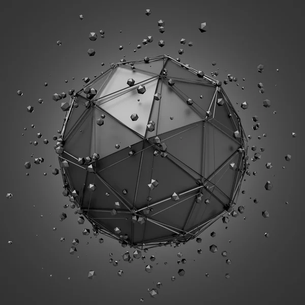 混沌とした構造を持つ金属球の低ポリの抽象的な 3 d レンダリング. — ストック写真