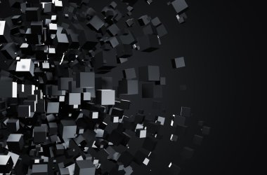 Küpleri uçan 3d render soyut.