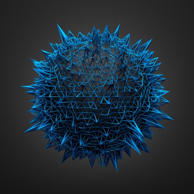 Siyah küre mavi kaotik yapısı ile soyut 3d render.