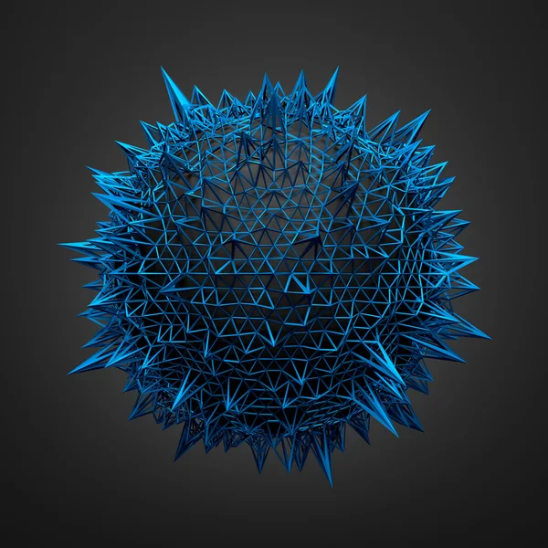 Rendu 3D abstrait de la sphère noire avec une structure chaotique bleue . — Photo