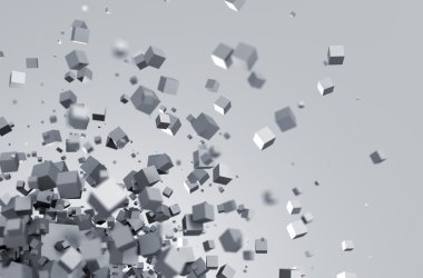 Küpleri uçan 3d render soyut.