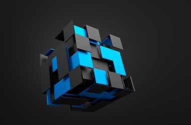 Abstract 3d rendering of flying cube. clipart