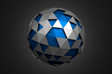 Düşük Poli mavi küre kaotik yapısı ile soyut 3d render.