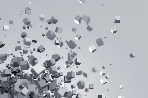 Küpleri uçan 3d render soyut.