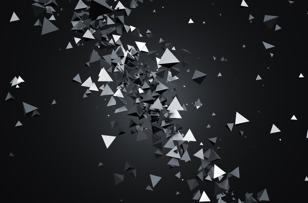 Abstract 3d rendering of flying pyramids.