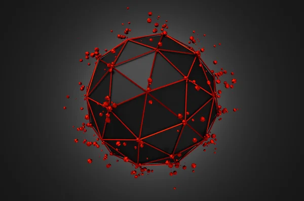 Representación 3d abstracta de esfera negra de poli baja con estructura caótica . —  Fotos de Stock