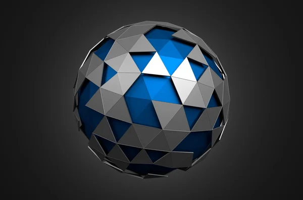 Renderizado 3d abstracto de esfera azul poli baja con estructura caótica . — Foto de Stock