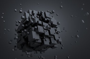Küpleri uçan 3d render soyut.