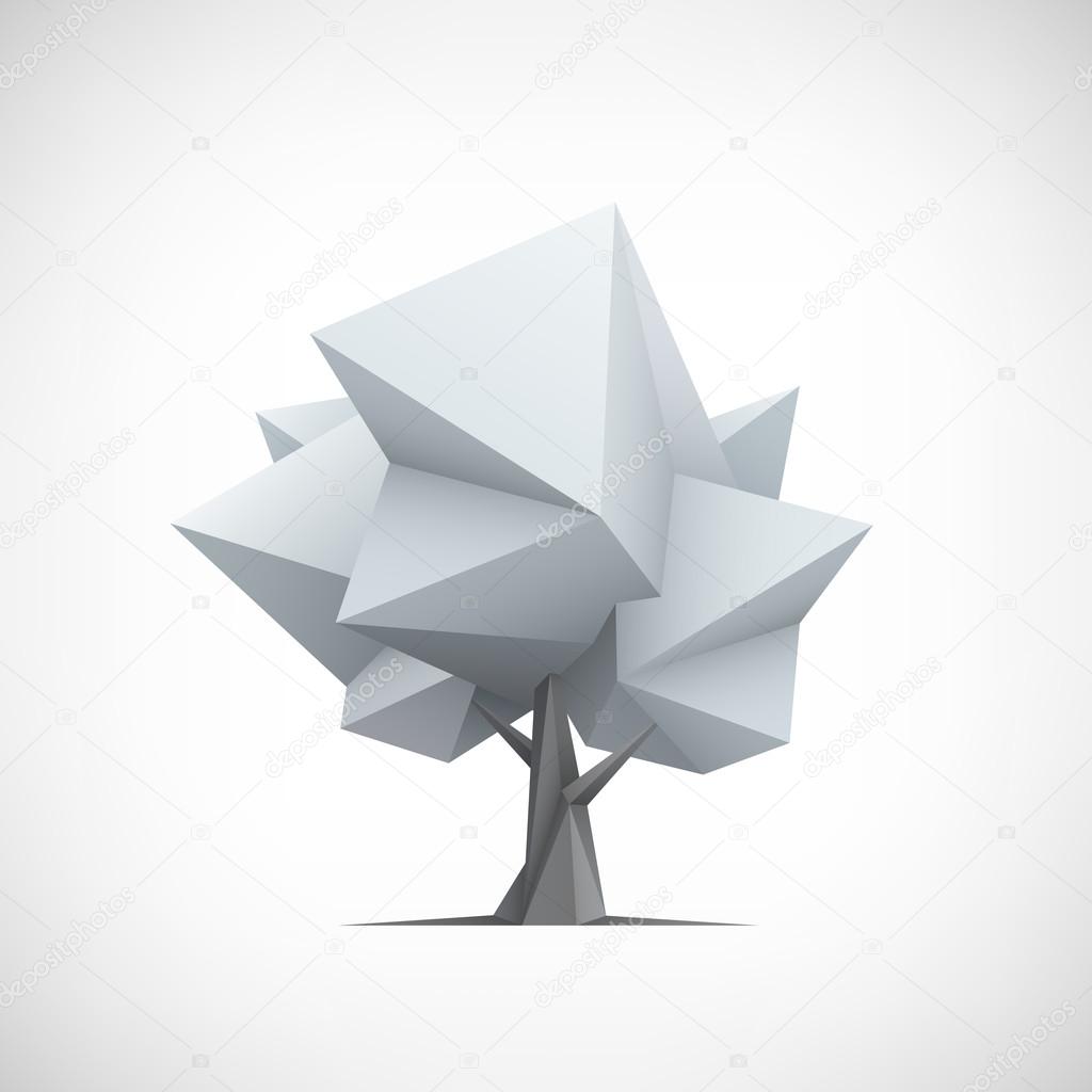Conceptual polygonal tree. Abstract vector Illustration, 3d low poly style. Stylized design element. Background design for poster, flyer, cover, brochure. Logo design