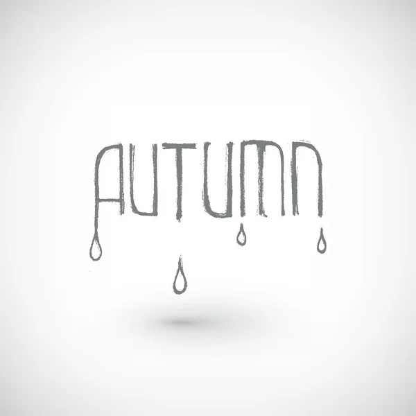 Palabra de otoño dibujada a mano con gotas . — Vector de stock