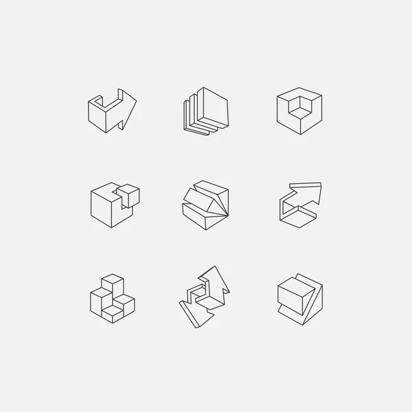 Set of 3d icons. Vector illustration with abstract arrows and cubes, low poly style. — Stock Vector