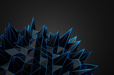 Siyah kaotik yapısını soyut 3d render.