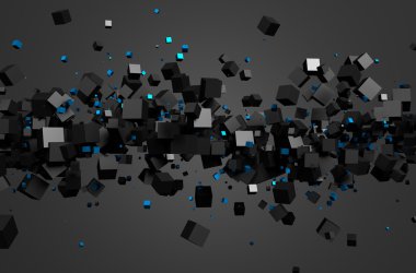 Küpleri uçan 3d render soyut.