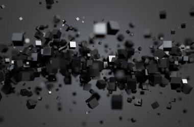 Küpleri uçan 3d render soyut.