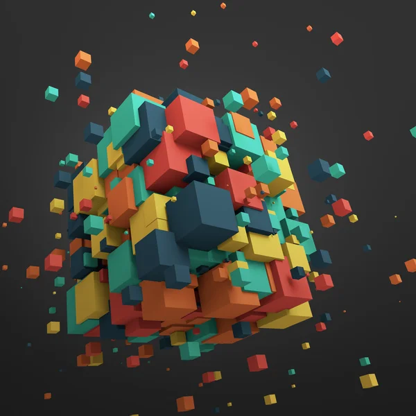 Abstract 3D Rendering of Flying Cubes. — Stock Photo, Image
