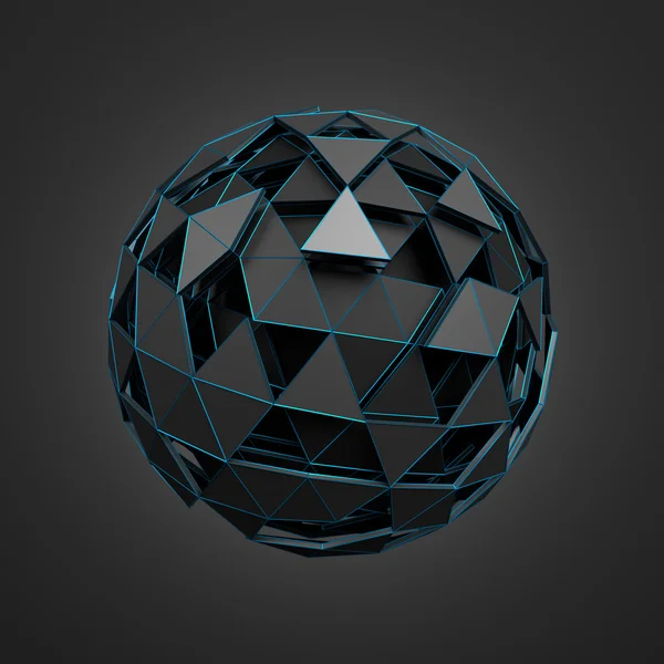 Low Poly Black Sphere with Chaotic Structure. — Stock Photo, Image