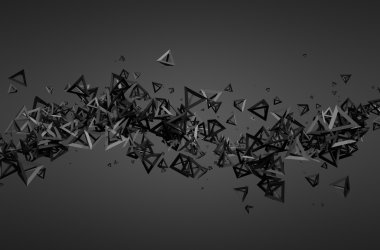 Parçacıklar uçan 3d render soyut.