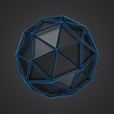 Low Poly Black Sphere with Wireframe.