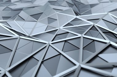 Düşük Poli krom yüzey soyut 3d render.