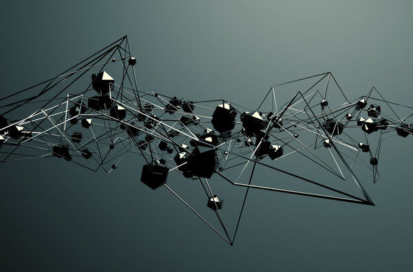Abstract 3D Rendering of Chaotic Metal Structure.