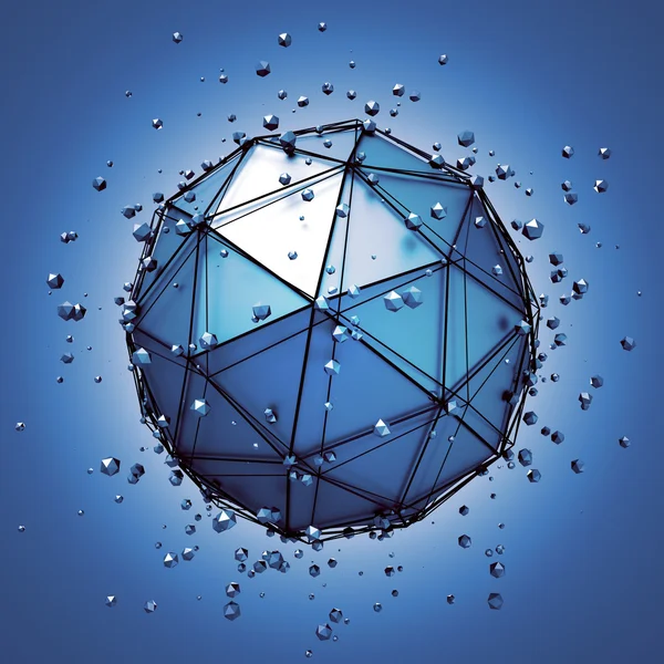 Abstract 3d rendering of low poly metal sphere with chaotic structure