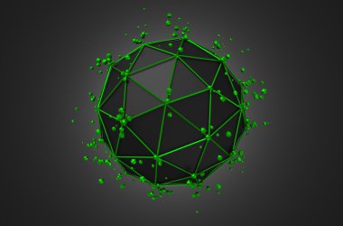 Düşük Poli siyah küre kaotik yapısı ile.