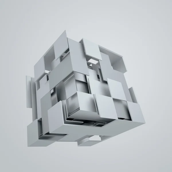 Abstrakt 3d-rendering av flygande kub. — Stockfoto