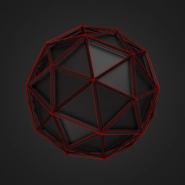 Low Poly Sphere with Red Wireframe. — Stock Photo, Image