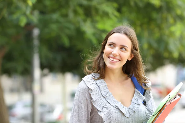 Happy Student Thinking Looking Side Standing Street — Stock Photo, Image