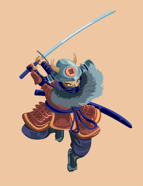 Forntida Tecknade Enorma Krigare Kämpe Soldat Och Militär Man Samuraj — Stock vektor