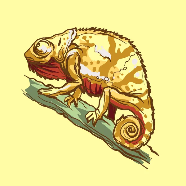 Animal lagarto camaleão amarelo. Réptil em vida selvagem natural isolado em fundo quente. Ilustração vetorial — Vetor de Stock