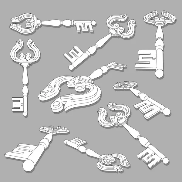 Old Keys Collection Isolated Transparent Background Vector Set Vintage Decorative — Archivo Imágenes Vectoriales