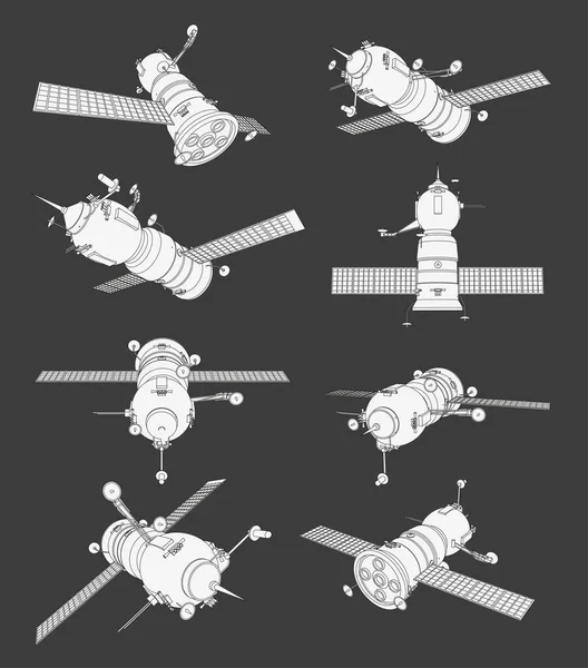 Conjunto Vetores Com Nave Espacial Soyuz Coleção Com Vista Antiga — Vetor de Stock