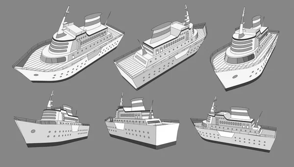 Set, collectie met cruise groot schip 3D-modellen goed voor reizen en toerisme advertenties, boeken, goed voor reizen toerisme brochure. geïsoleerd — Stockvector