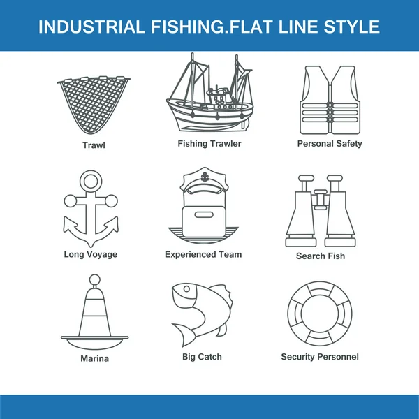 Indastrial fishing flat line style — Stock Vector