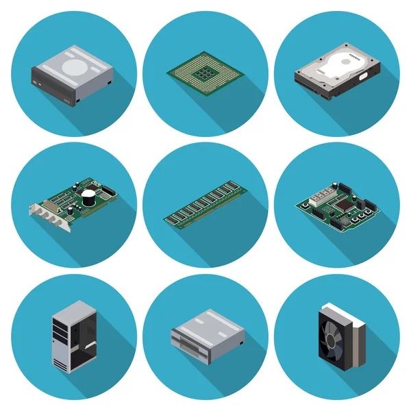 Ícones planas componentes do computador — Vetor de Stock