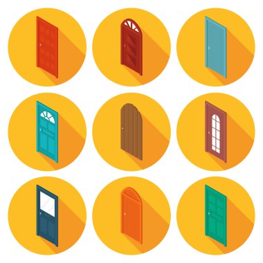 renk düz simgeler kapılar izometrik kümesi