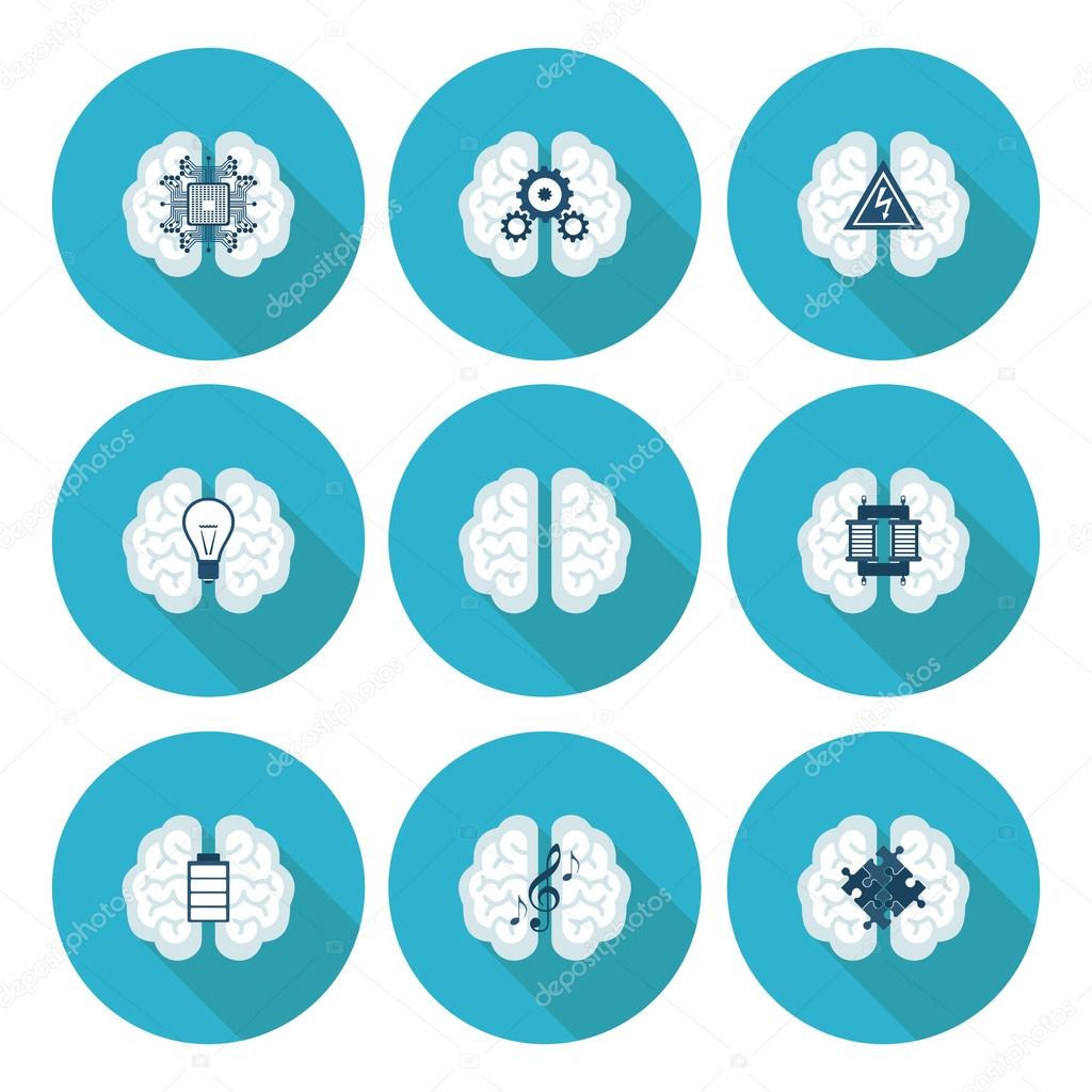 Collection of brain, creation and idea icons and elements