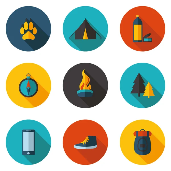 Camping iconos planos en formato vectorial — Vector de stock